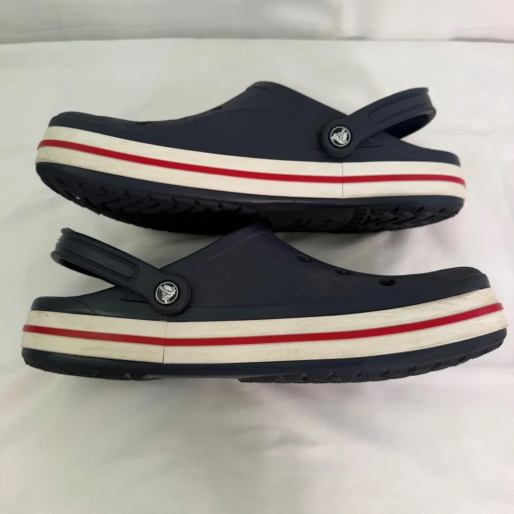 Crocs Bayaband Clog Navy Blue Red White Logo Mens Size 13 Slip On Shoes